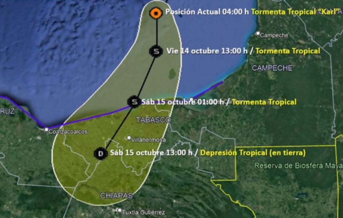 Tabasco, en máxima alerta ante llegada de 'Karl'